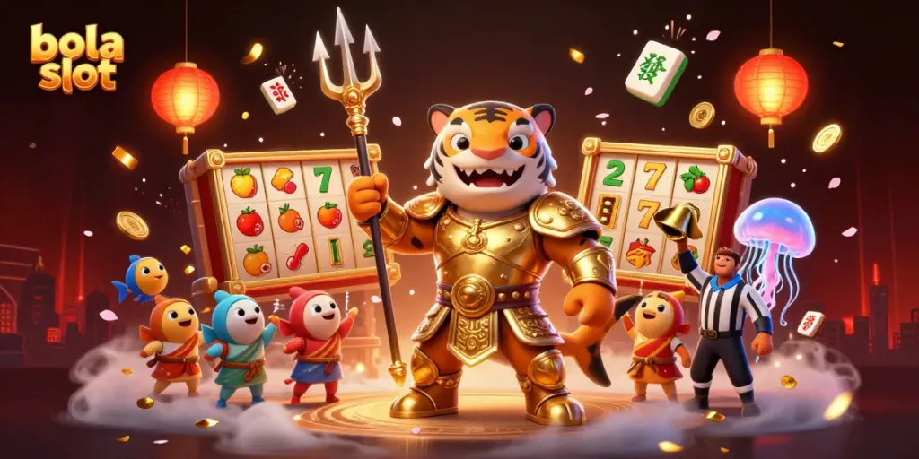 Experience the thrilling world of bola slot as a fierce cartoon shark battles for jackpot wins in a vibrant underwater arena.