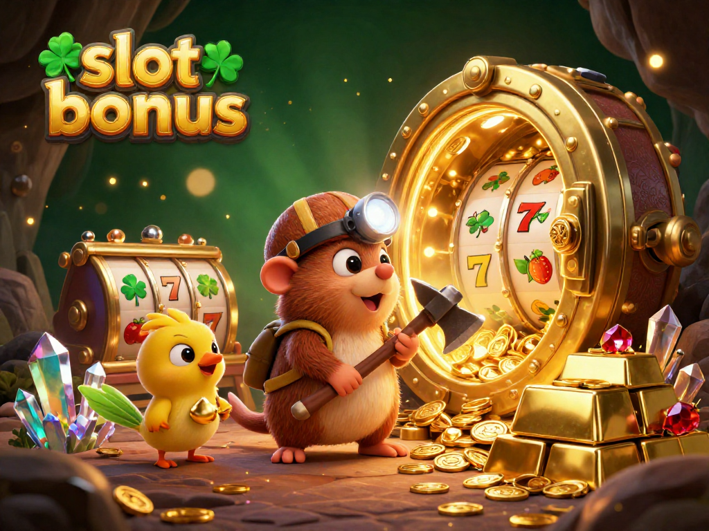 Play exciting slot bonus games with the treasure hunter mole and shimmering gem-filled cave.