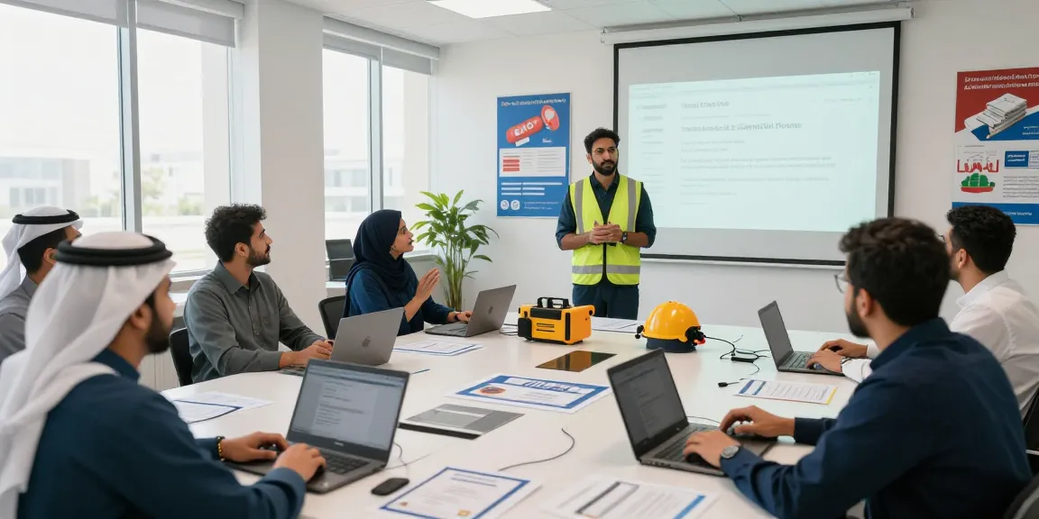 Training Institute Saudi Arabia workshop with professionals learning HSE skills in a modern training center.