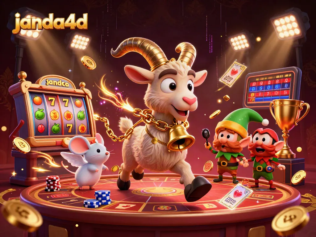Permainan janda4d dengan simbol slot dan karakter lucu di kasino penuh aksi.
