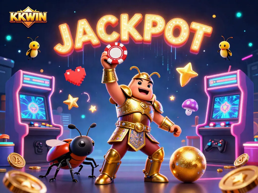 Celebrate your KKWIN victory with a 3D illustration of a heroic beetle lifting a poker chip.