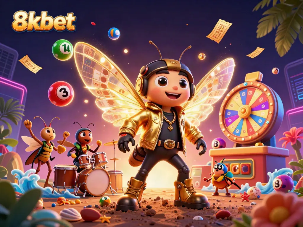 Experience exciting gameplay at 8xbet with vibrant lottery elements and energetic characters.