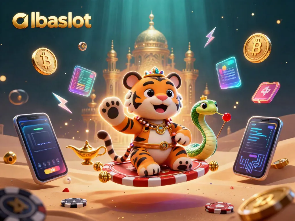Visualisasi albaslot dengan sultan macan 3D dan elemen permainan crypto dalam satu adegan yang dinamis.