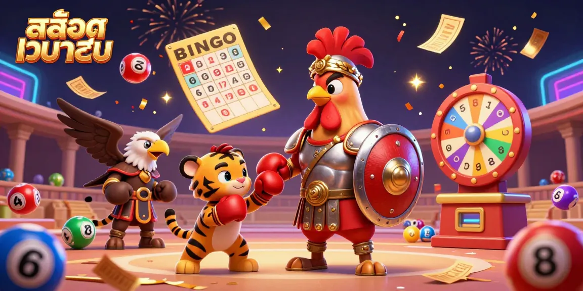 Engage with สล็อตเว็บตรง through a vibrant casino-themed scene featuring dynamic game elements and characters.