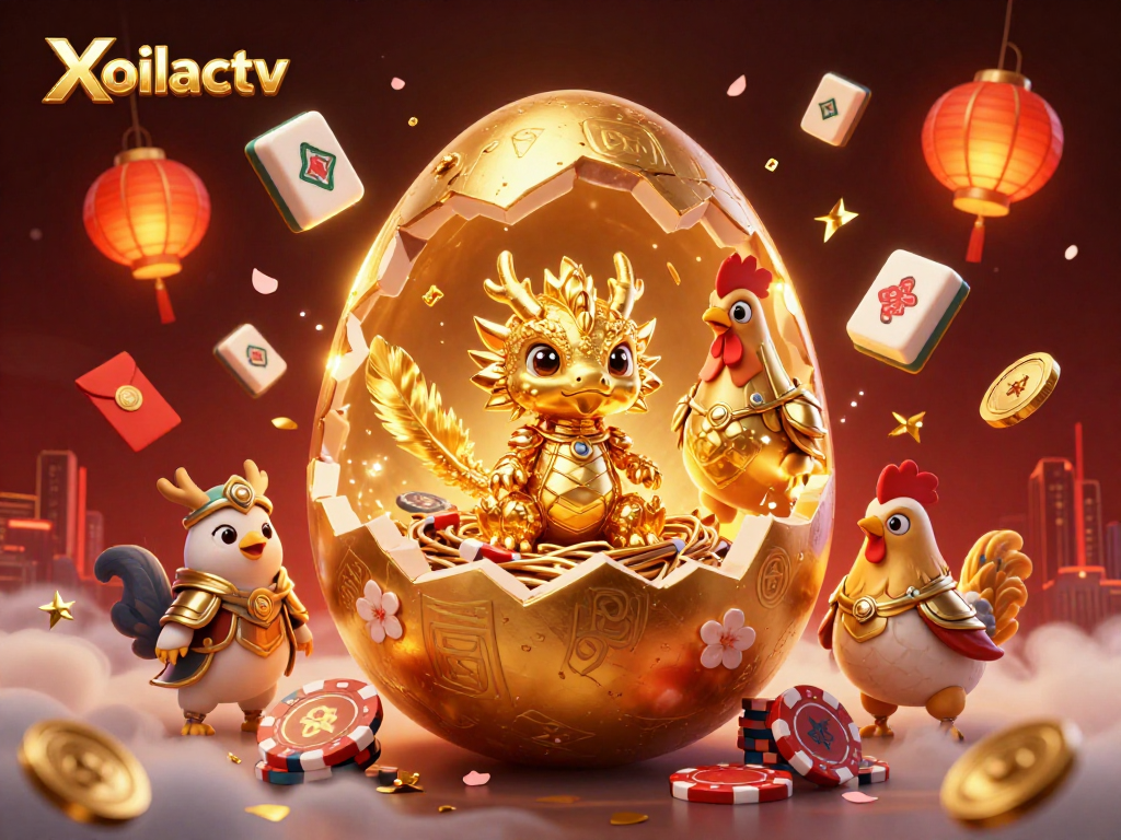 Experience Xoilactv's vibrant 3D casino world with golden dragon and poker chips in action.