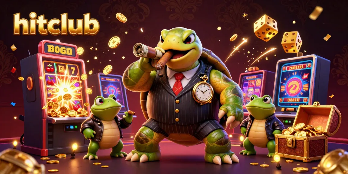 Experience hitclub excitement with a 3D cartoon scene featuring a snapping turtle mobster, casino elements, and jackpot actions.
