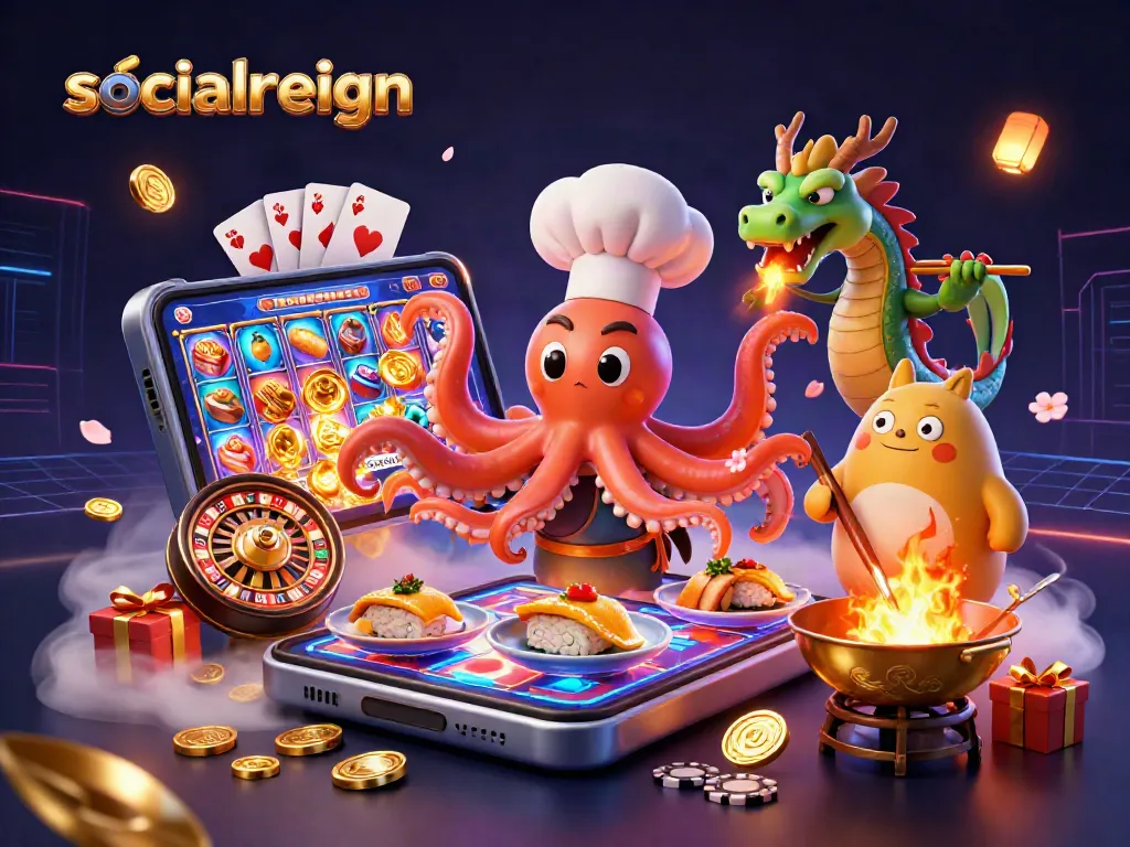 Engage with socialreign's vibrant casino world, featuring dynamic gaming elements and lively characters.