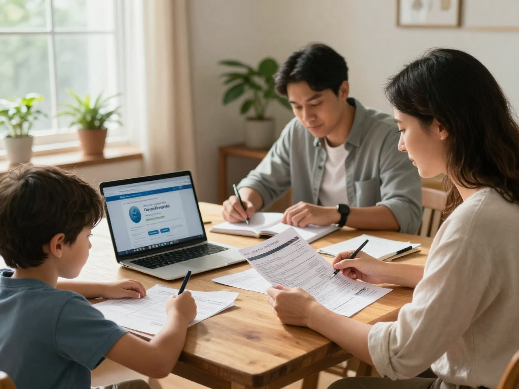 Family discussing credit consolidation at home, highlighting financial management conversations.