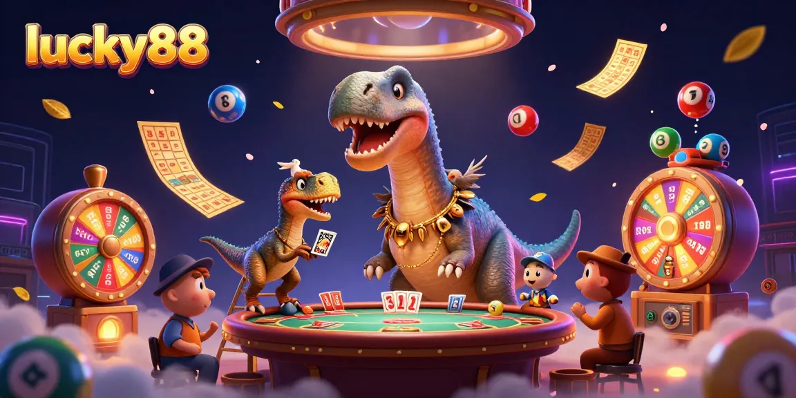 Experience thrilling gameplay at lucky88 with a whimsical casino illustration filled with excitement and vibrant elements.