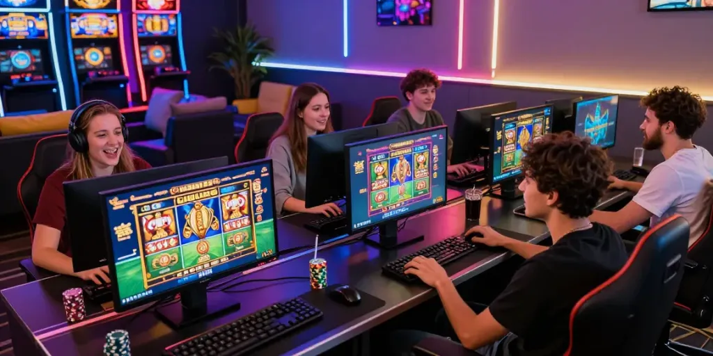 Luxury333 online gaming hub with diverse players enjoying thrilling slot experiences in a vibrant setting.
