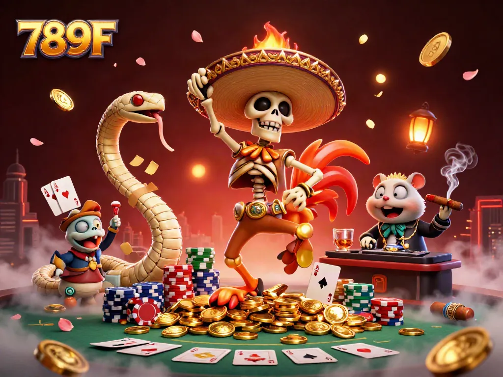 Engage with the vibrant 789F casino scene featuring a dynamic victory dance on golden coins.