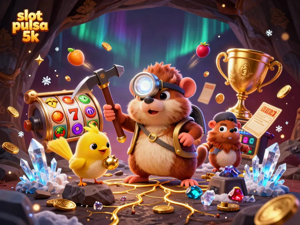 Experience winning thrills with slot pulsa 5k in a vibrant and richly detailed casino scene.