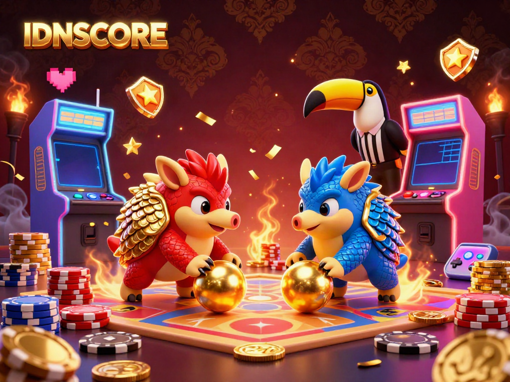Engaging scene featuring IDNSCORE with rival pangolins playing a dynamic casino game.