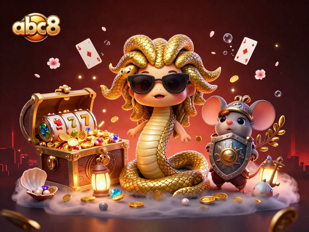 Spin the reels at abc8 with Medusa and friends in a lively casino scene filled with treasures.
