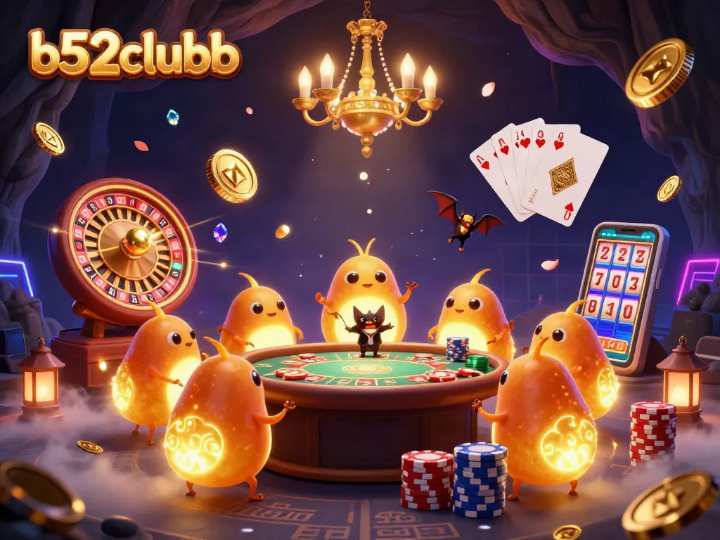 b52clubb showcases a vibrant casino scene illuminated by glowworms and a bat dealer, enhancing your gaming experience.