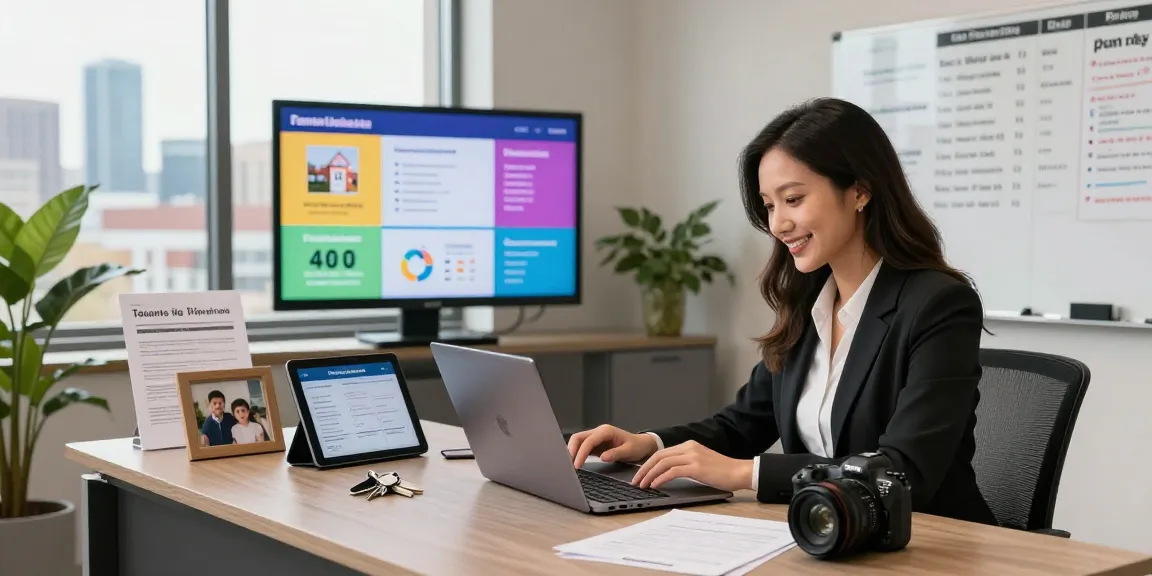 Property management companies Edmonton: A property manager analyzing tenant applications in a modern office.