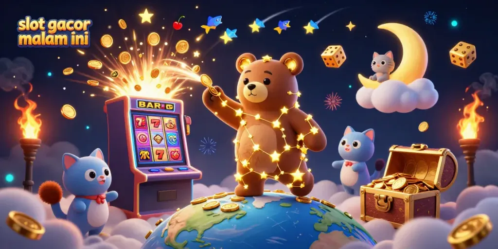 Menangkan slot gacor malam ini dengan ilustrasi 3D menakjubkan, menggambarkan kebahagiaan dan kejutan jackpot.