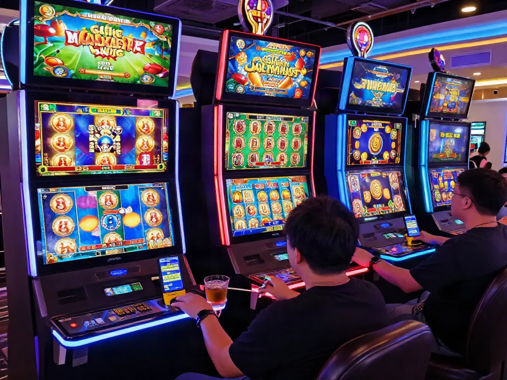 Experience luxury12 online gaming with vibrant slot machines and engaging players in a lively atmosphere.