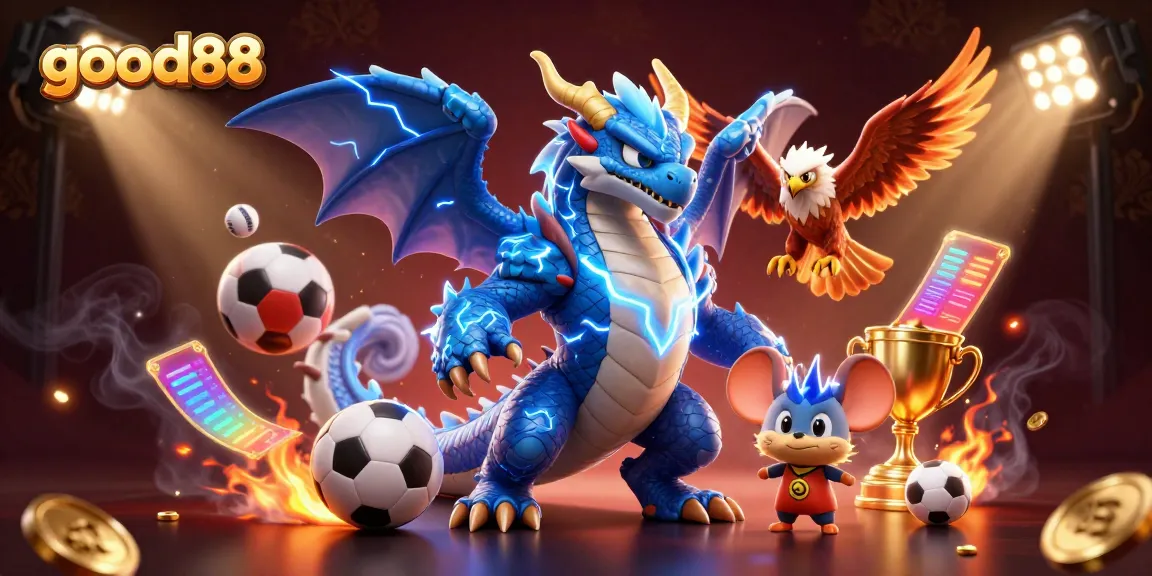Engage in thrilling experiences at good88 with a dynamic and vibrant 3D casino illustration.
