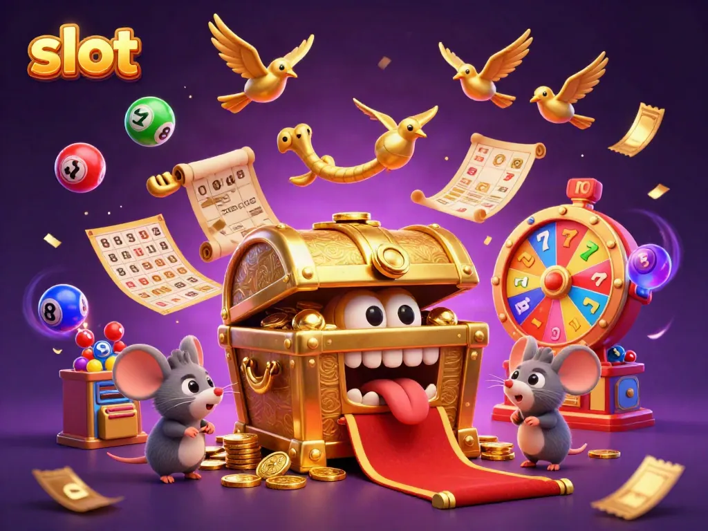 Spin and win at slot machines with enticing vibrant visuals of golden treasures and playful characters.