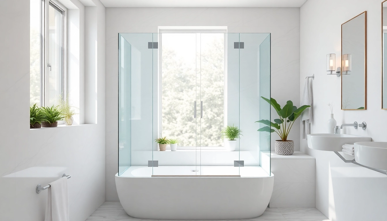 Showcasing semi-frameless shower screens in a modern bathroom design with natural lighting.