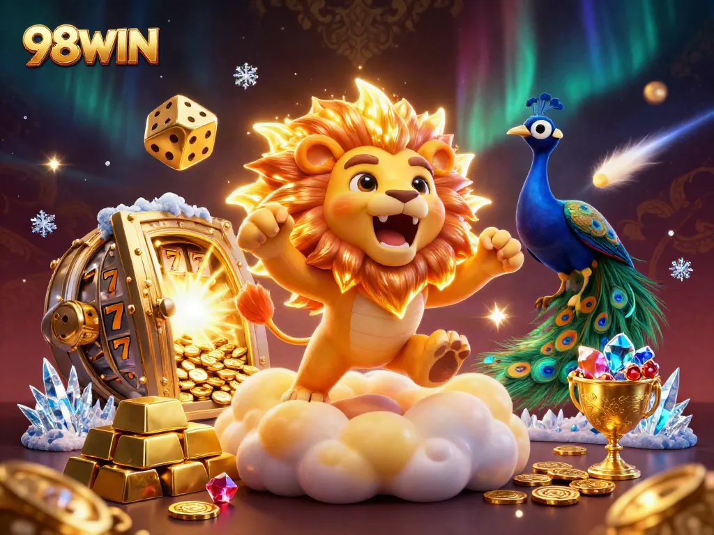 Experience the thrill of winning with 98WIN featuring a lively casino scene and vibrant game elements.