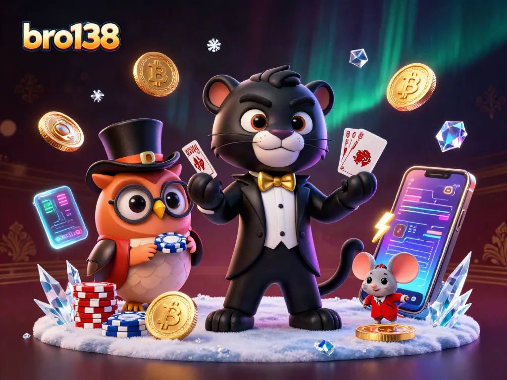 Engage with bro138's thrilling casino experience featuring a tuxedo-clad black panther and friends.
