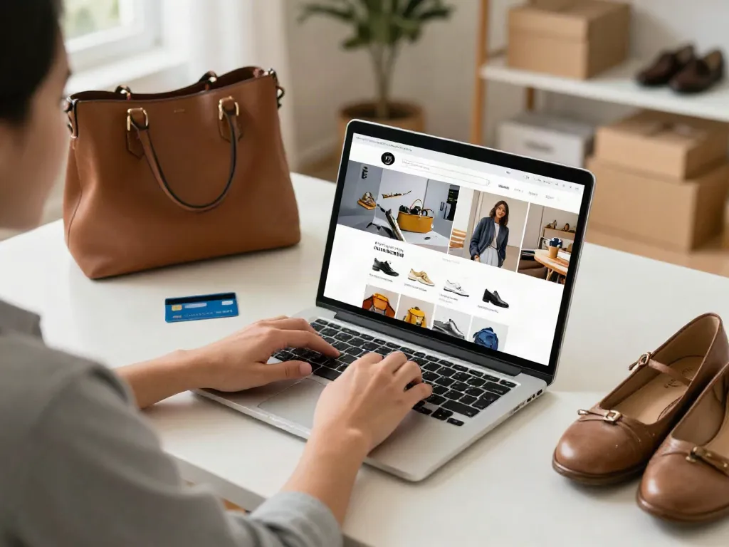 Buy Replica Online for premium designer bags and shoes in this vibrant e-commerce shopping scene.