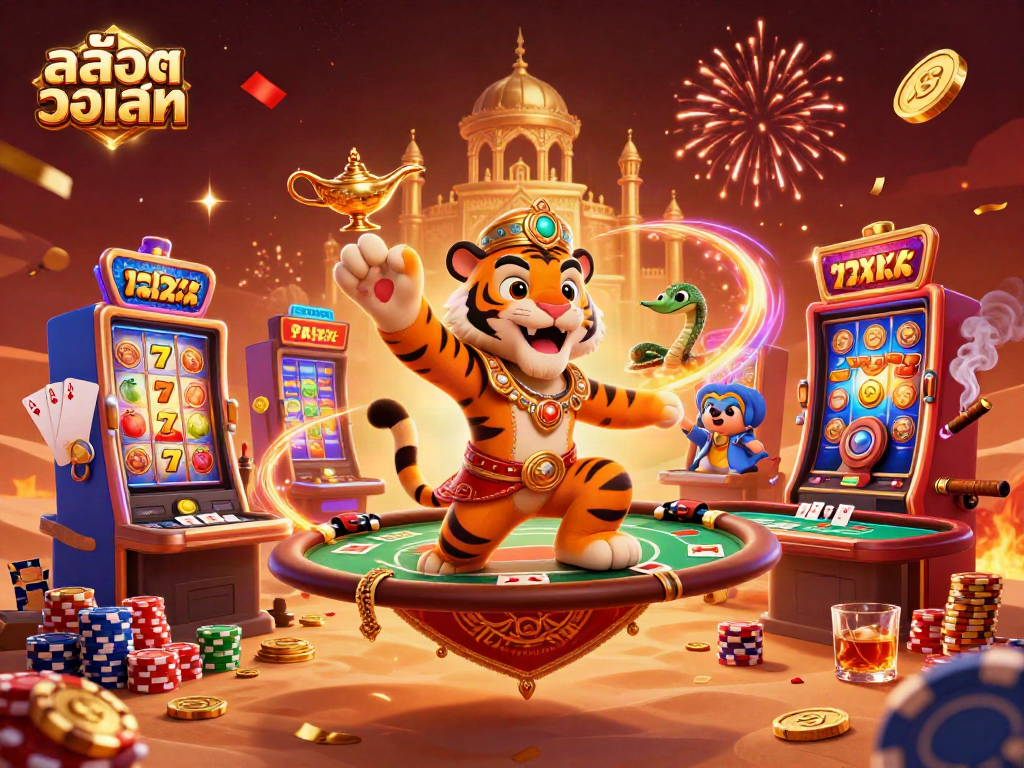 Spin the สล็อตวอเลท reels with luck as the sultan celebrates in a vivid casino world.