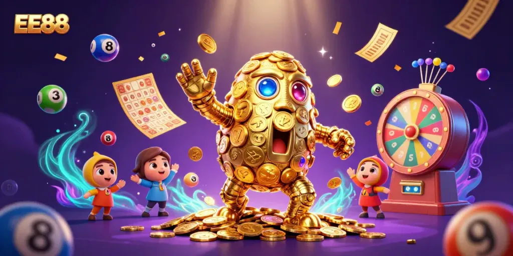 Experience the thrill of winning with EE88 featuring interactive casino elements and dynamic illustrations.