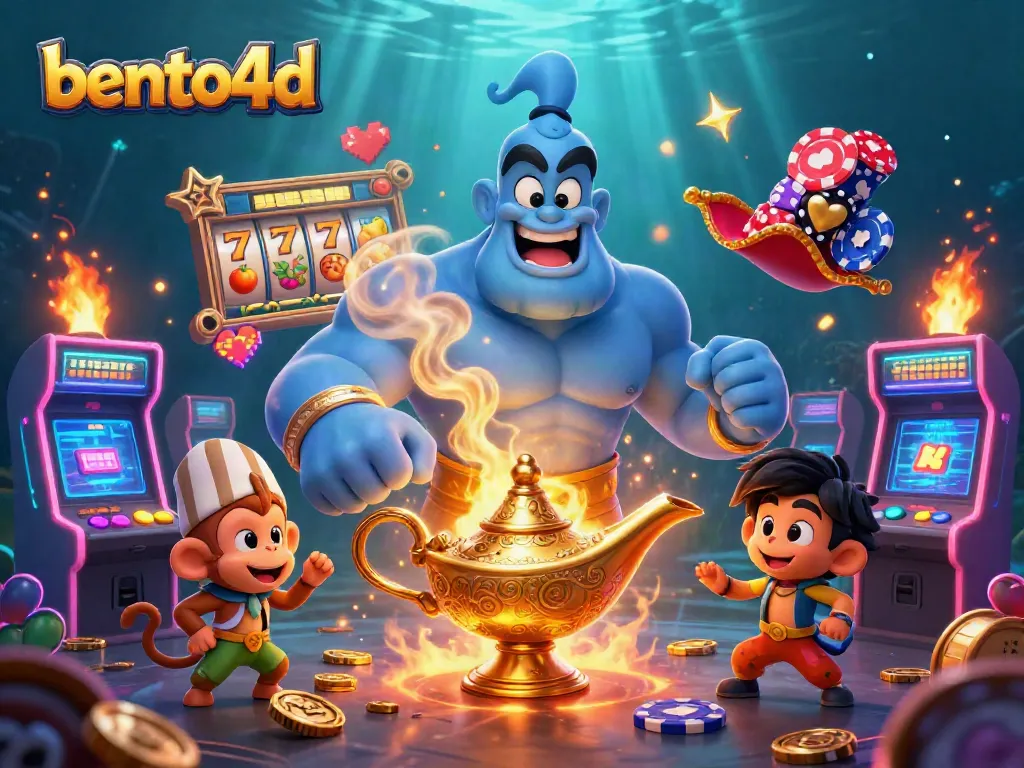 Experience the excitement of bento4d with a vibrant gaming scene featuring dynamic characters and casino elements.