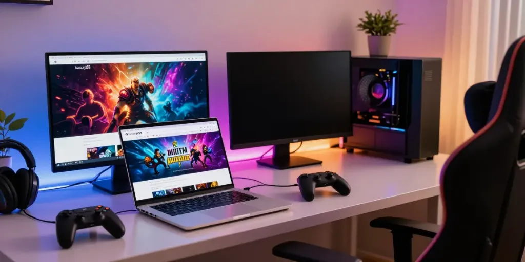 Engaging digital gaming setup featuring luxury333 on a laptop screen.