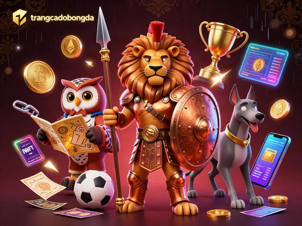 Engage with trangcadobongda in a dynamic sports betting scene featuring iconic symbols and vibrant elements.