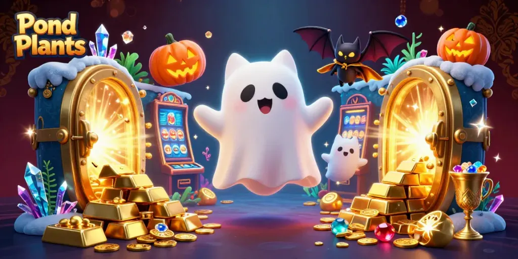 Pond Plants enhance gameplay in a lively underwater casino scene, featuring captivating treasures and ghostly companions.
