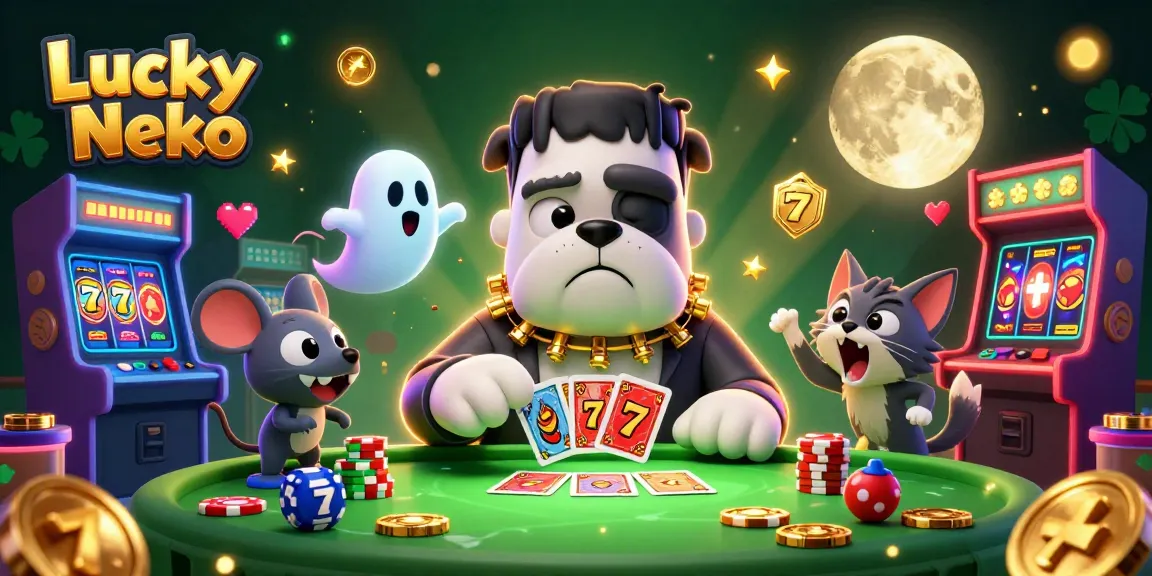 Experience the thrill of Lucky Neko with a vibrant and dynamic casino-themed 3D illustration.