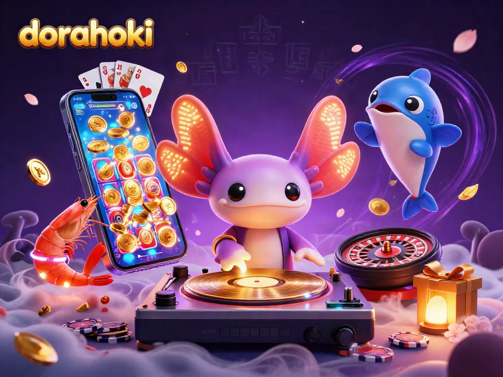 Dorahami, hubungkan slot game yang menarik dengan DJ axolotl dan teman-teman lautnya yang ceria.