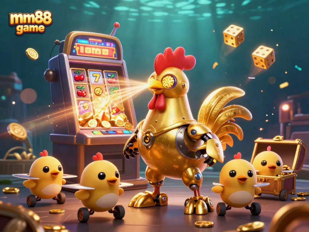 Celebrate thrilling wins with mm88 game, featuring a vibrant slot machine bursting with jackpot prizes and dynamic casino elements.