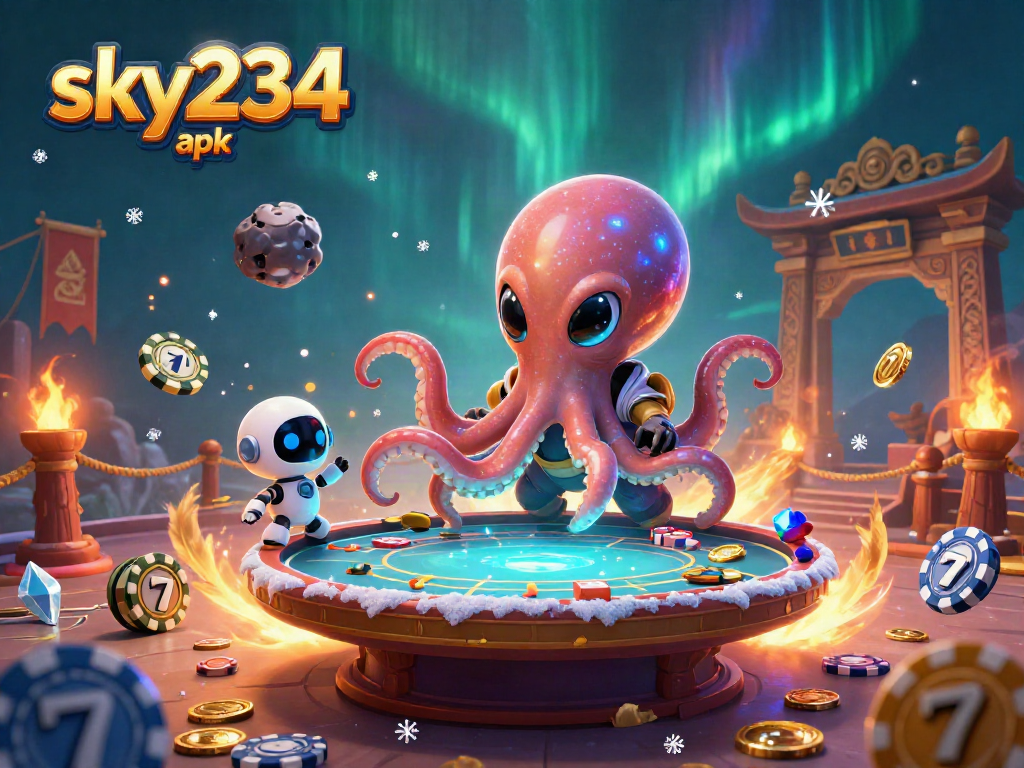 Play exciting poker with the sky234 apk in this vibrant alien-themed casino scene.