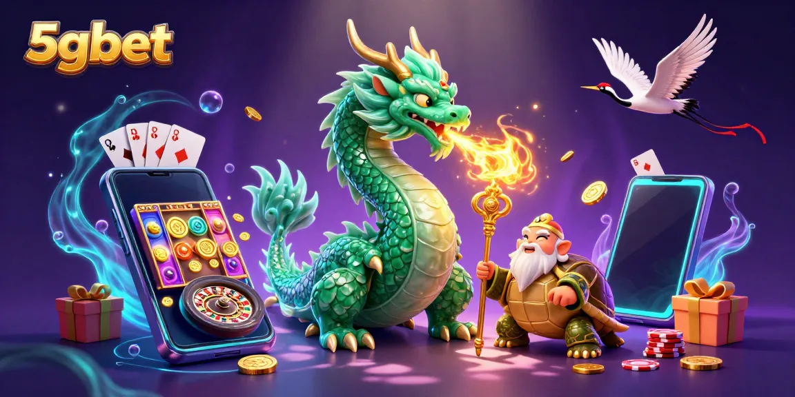 Experience the magic of 5gbet with a jade dragon and lucky cranes amidst casino elements