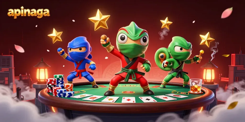Experience thrilling gaming with apinaga as chameleon ninjas excel in poker action!