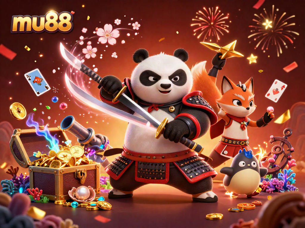 Engage in thrilling gameplay at mu88 with a vibrant 3D casino scene showcasing dynamic characters and game elements.