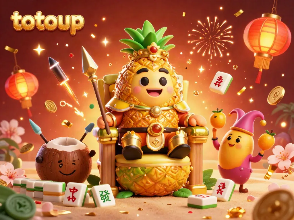 Engage with the vivid casino atmosphere where players enjoy totoup gaming strategies with a golden pineapple king.
