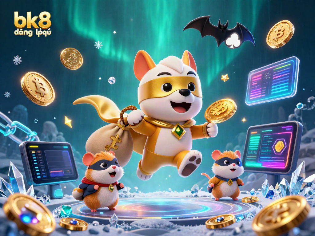 Engaging scene with superhero dog flying and golden coins, featuring bk8 đăng nhập.
