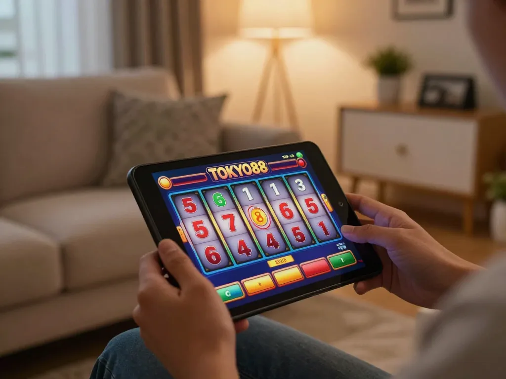 Momen permainan online yang menarik dengan antarmuka slot TOKYO88 terlihat di smartphone