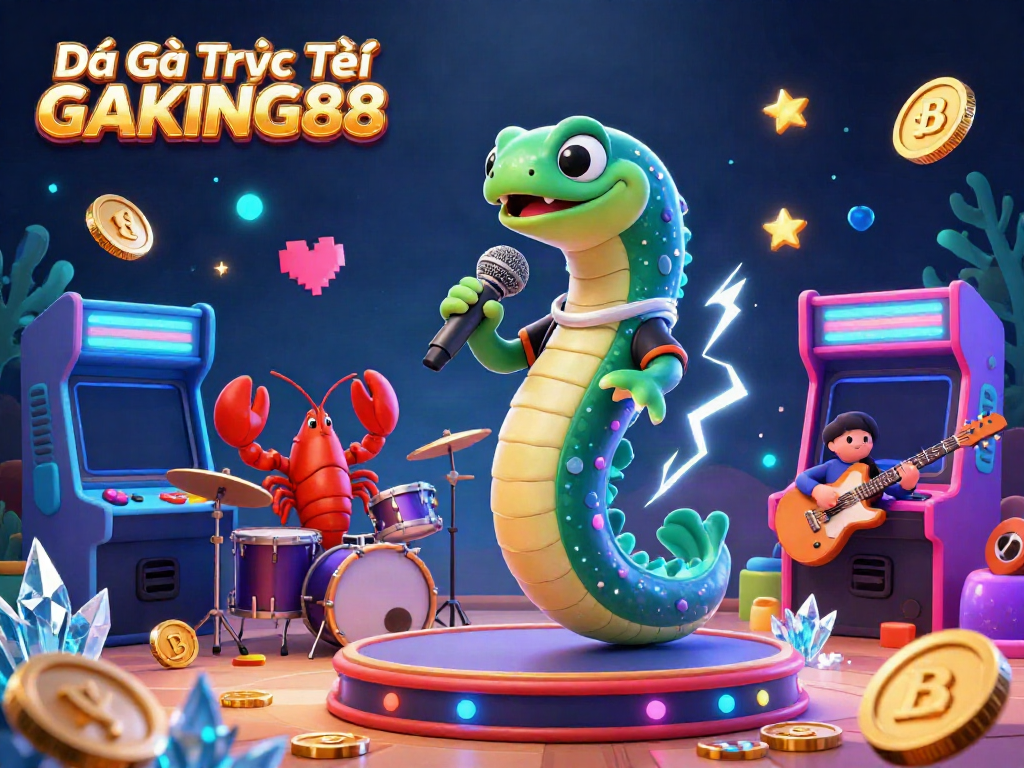 Watch the electrifying performance of Đá Gà Trực Tiếp GAKING88's DJ eel in a vibrant cockfighting arena, captivating action.