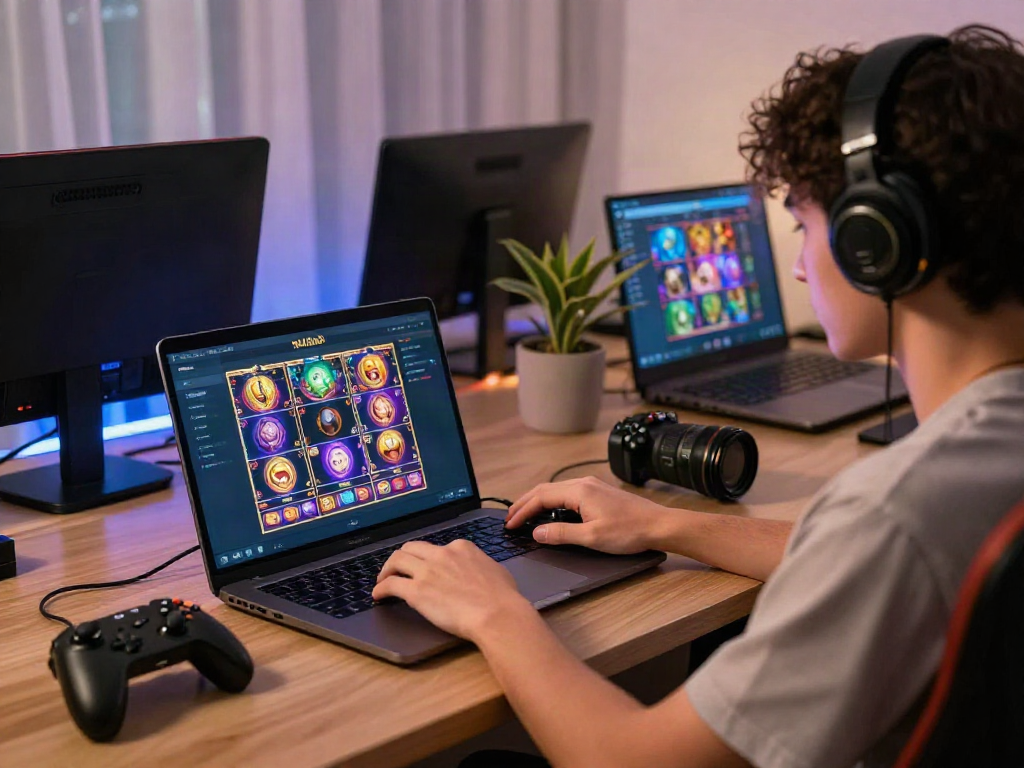 Engaging interface of slot Thailand platform on a sleek laptop during a cozy gaming session.