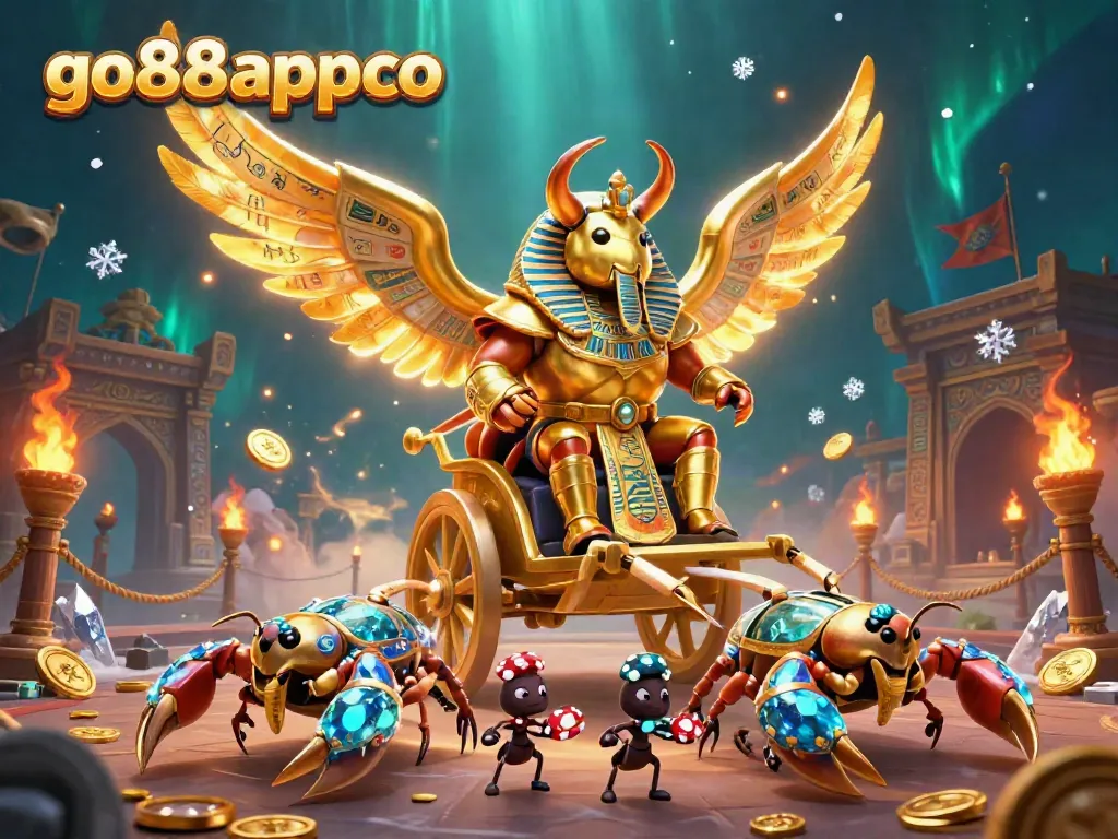 Engage in thrilling casino gameplay with go88appco's colossal scarab and scorpion chariot.