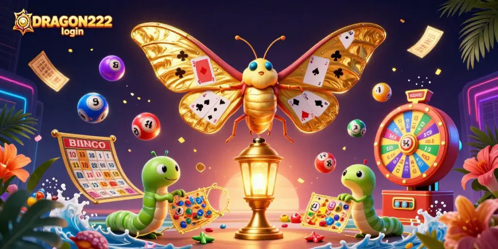 Engage in exciting gameplay with DRAGON222 login, featuring vibrant casino elements and a dynamic scene.