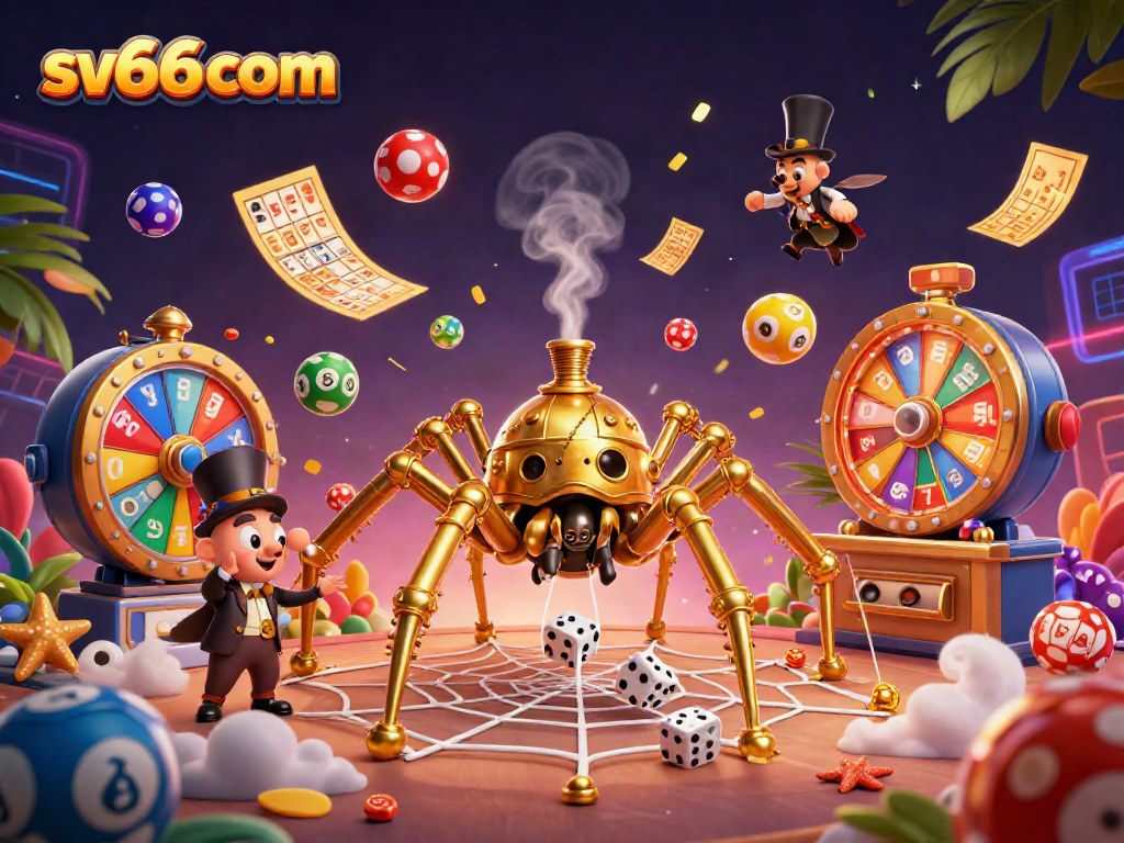 Experience thrilling moments at sv66 com with a vibrant 3D illustration of casino-themed characters and elements.