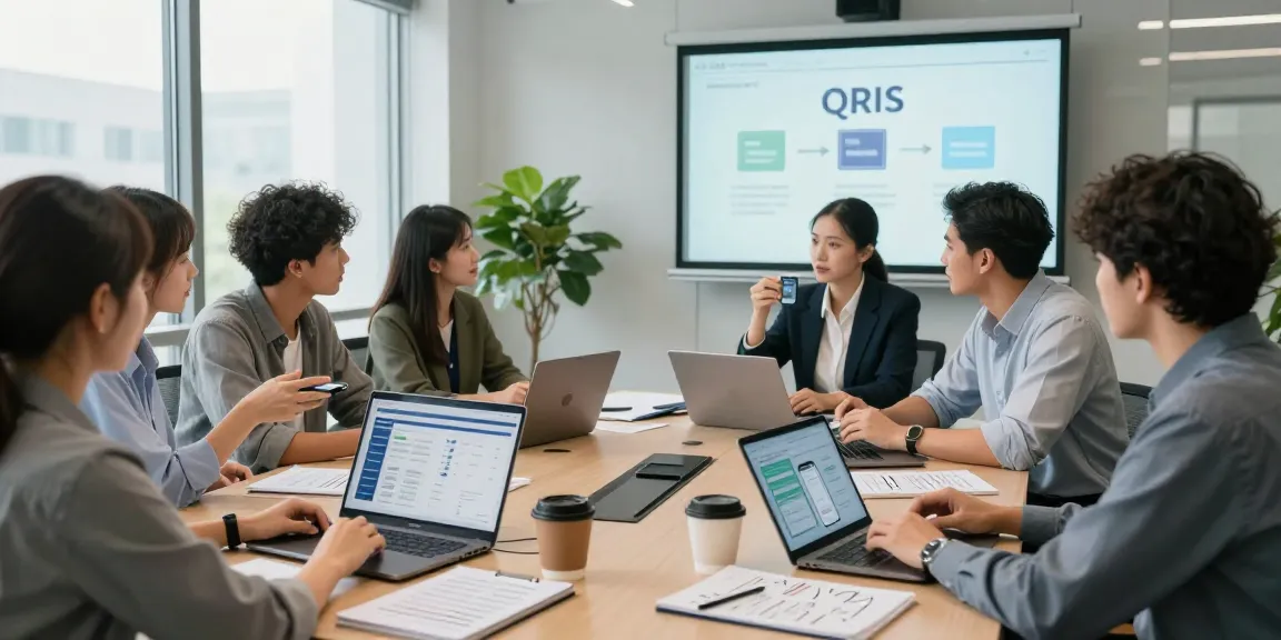Team analyzing slot qris digital payment strategies in a modern office.